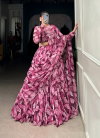 Pink Color Tabby Silk Printed With Hotfix Lehenga With Blouse Dupatta Wholesale In India Lnb1027